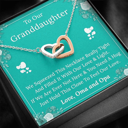 To Our Granddaughter - Feel Our Love - Oma and Opa - Interlocking Hearts Necklace
