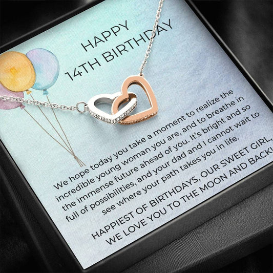 Happy 14th Birthday - We Hope Today - Interlocking Hearts Necklace