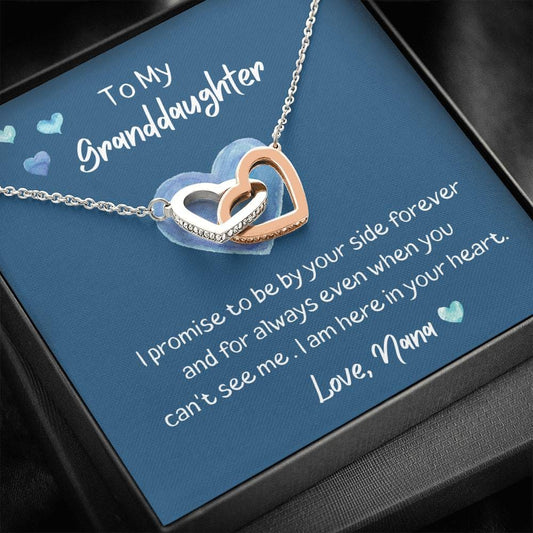 To My Granddaughter - Interlocking Heart Necklace - Blue Hearts