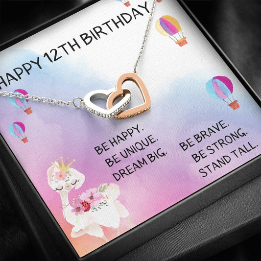 Happy 12th Birthday - Be Happy - Interlocking Hearts Necklace