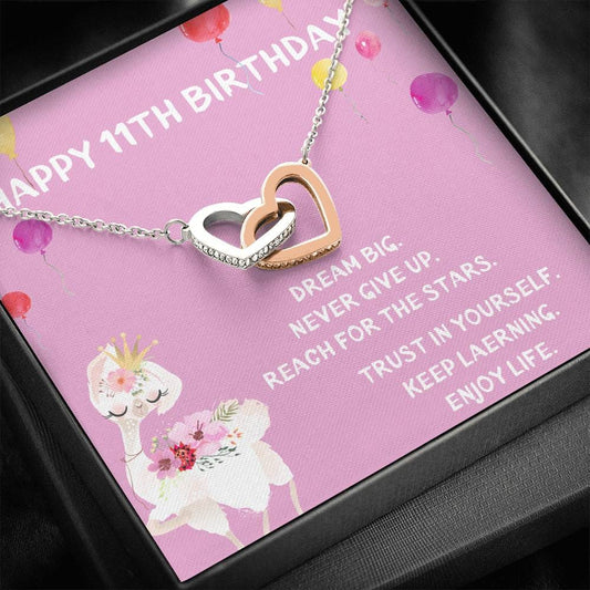 Happy 11th Birthday - Dream Big - Interlocking Hearts Necklace