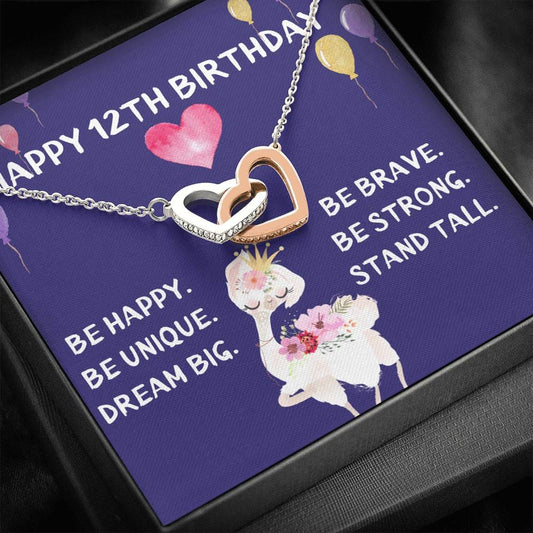 Happy 12TH Birthday Necklace - Lama - Dark Purple