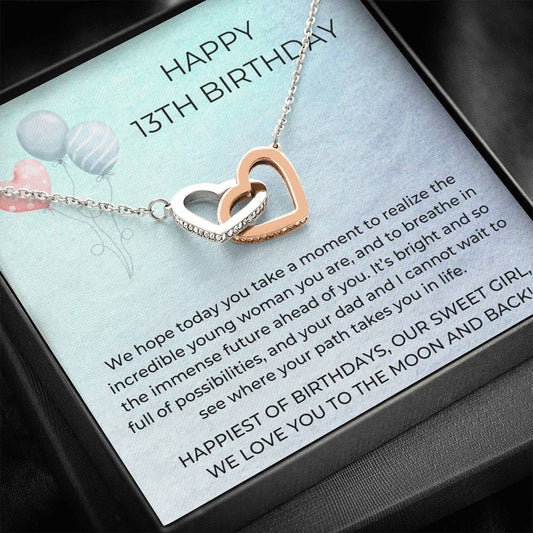 Happy 13th Birthday - We Hope Today - Interlocking Hearts Necklace
