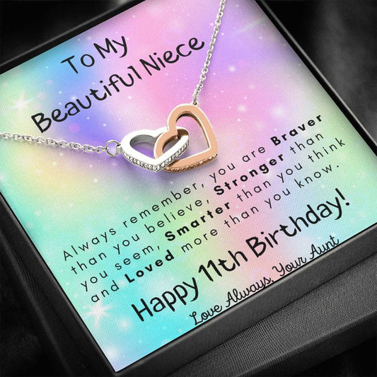 To My Beautiful Niece - Happy 11th Birthday - Interlocking Hearts Necklace