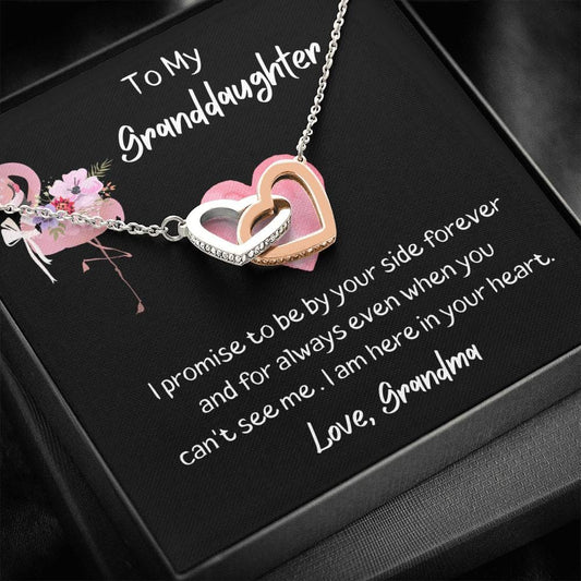 To My Granddaughter Interlocking Heart Necklace - Flamingo - Love Grandma