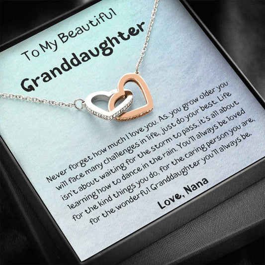 To My Beautiful Granddaughter - Never Forget - Love Nana - Interlocking Hearts Necklace