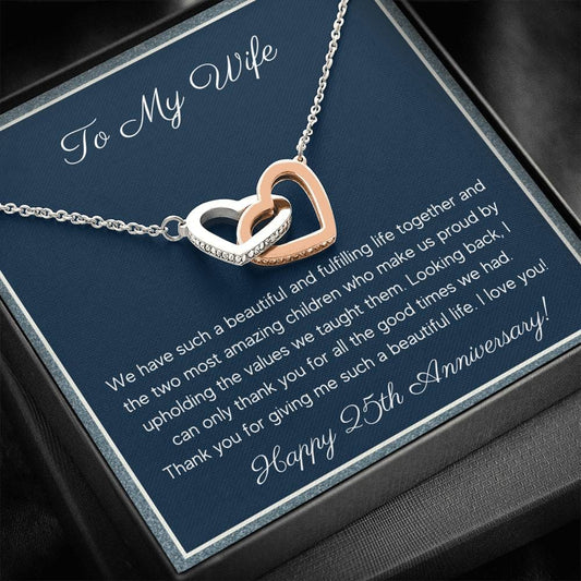 To My Wife - Happy 25th Anniversary - Interlocking Hearts Necklace
