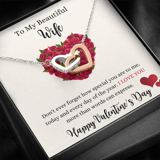 To My Beautiful Wife - Happy Valentine's Day - Interlocking Hearts Necklace