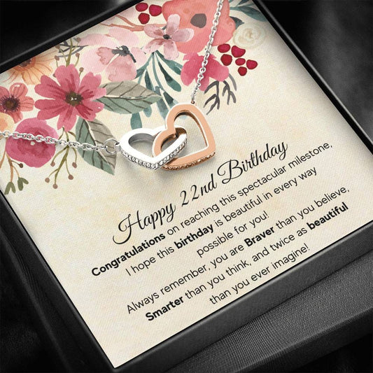 Happy 22nd Birthday - Congratulations - Interlocking Hearts Necklace
