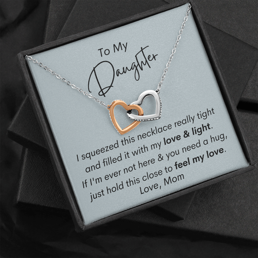 To My Daughter - Feel My Love - Interlocking Hearts Necklace