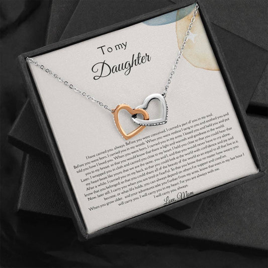 To My Daughter - I Will Carry You Always - Interlocking Hearts Necklace