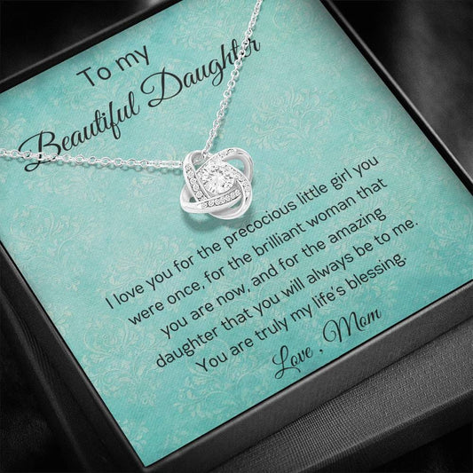 To My Beautiful Daughter - I Love You - Love Knot Necklace