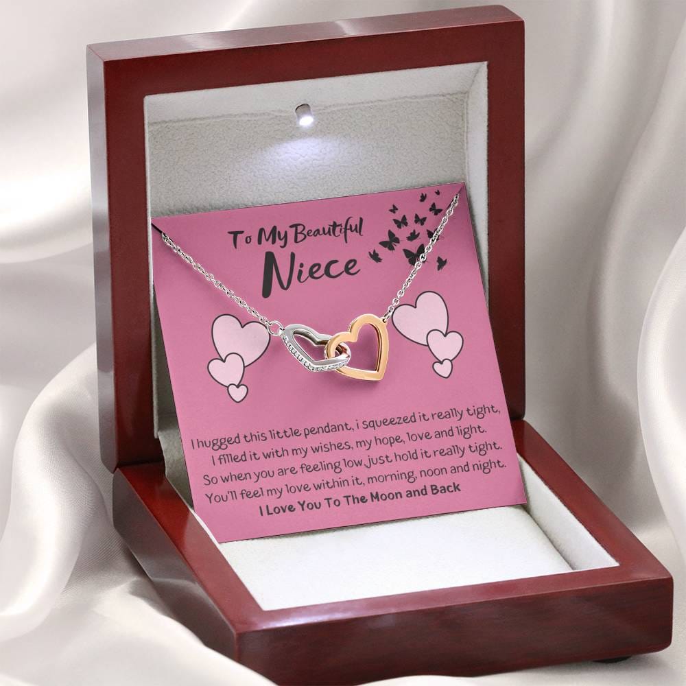To My Beautiful Niece - Feel My Love - Interlocking Hearts Necklace