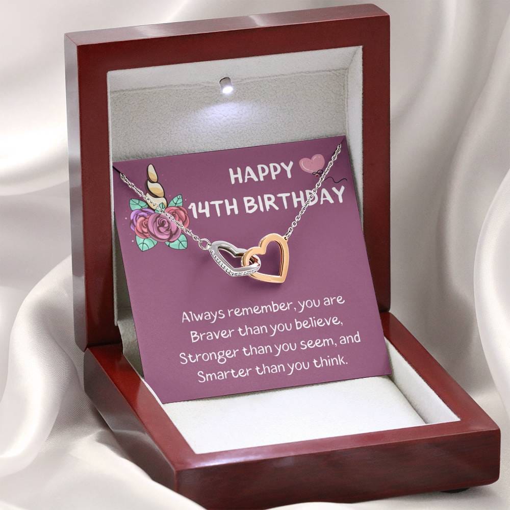 Happy 14th Birthday - Interlocking Hearts Necklace