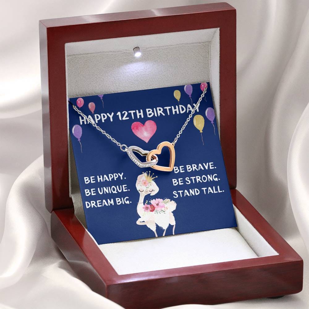 Happy 12Th Birthday Interlocking Heart Necklace - Blue - Lama