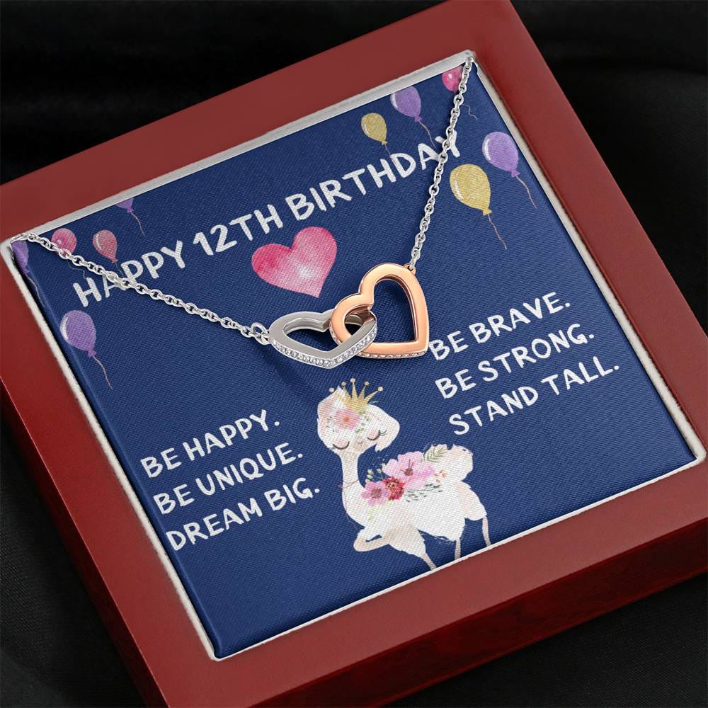 Happy 12Th Birthday Interlocking Heart Necklace - Blue - Lama