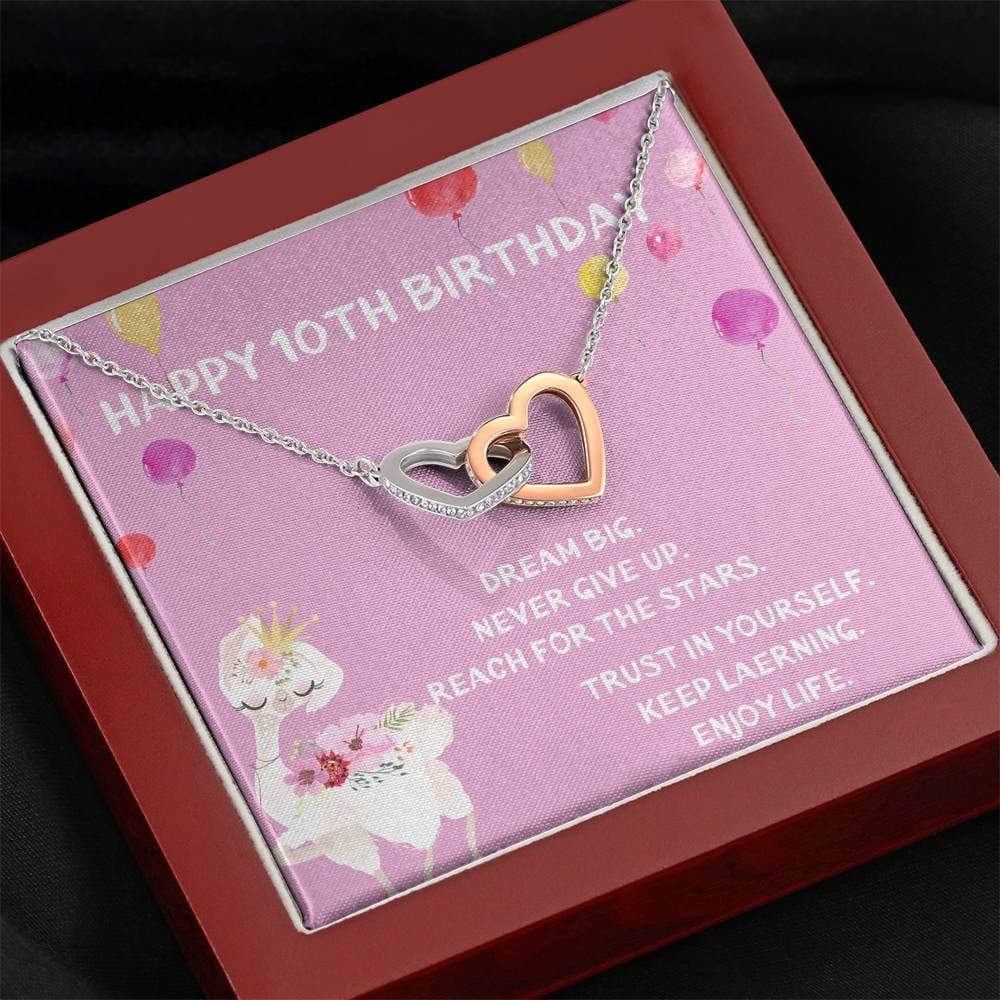 Happy 10th Birthday - Dream Big - Interlocking Hearts Necklace