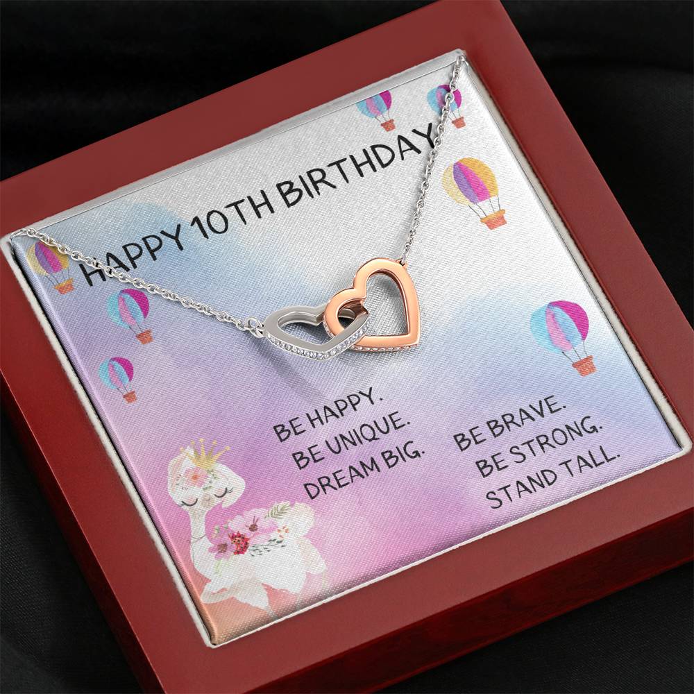 Happy 10TH Birthday - Be Happy - Interlocking Hearts Necklace