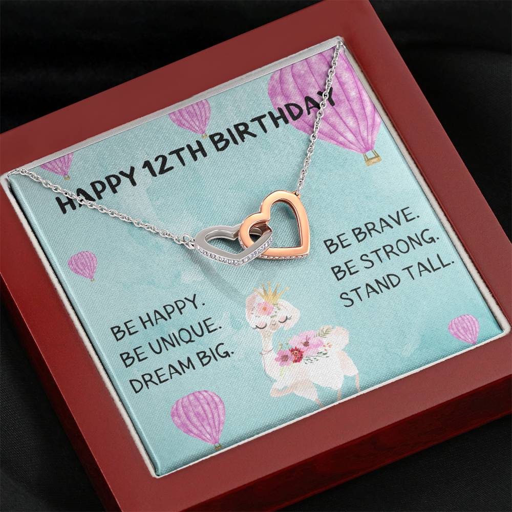 Happy 12th Birthday - Hot Air Balloons - Interlocking Heart Necklace