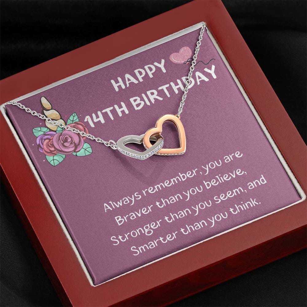 Happy 14th Birthday - Interlocking Hearts Necklace