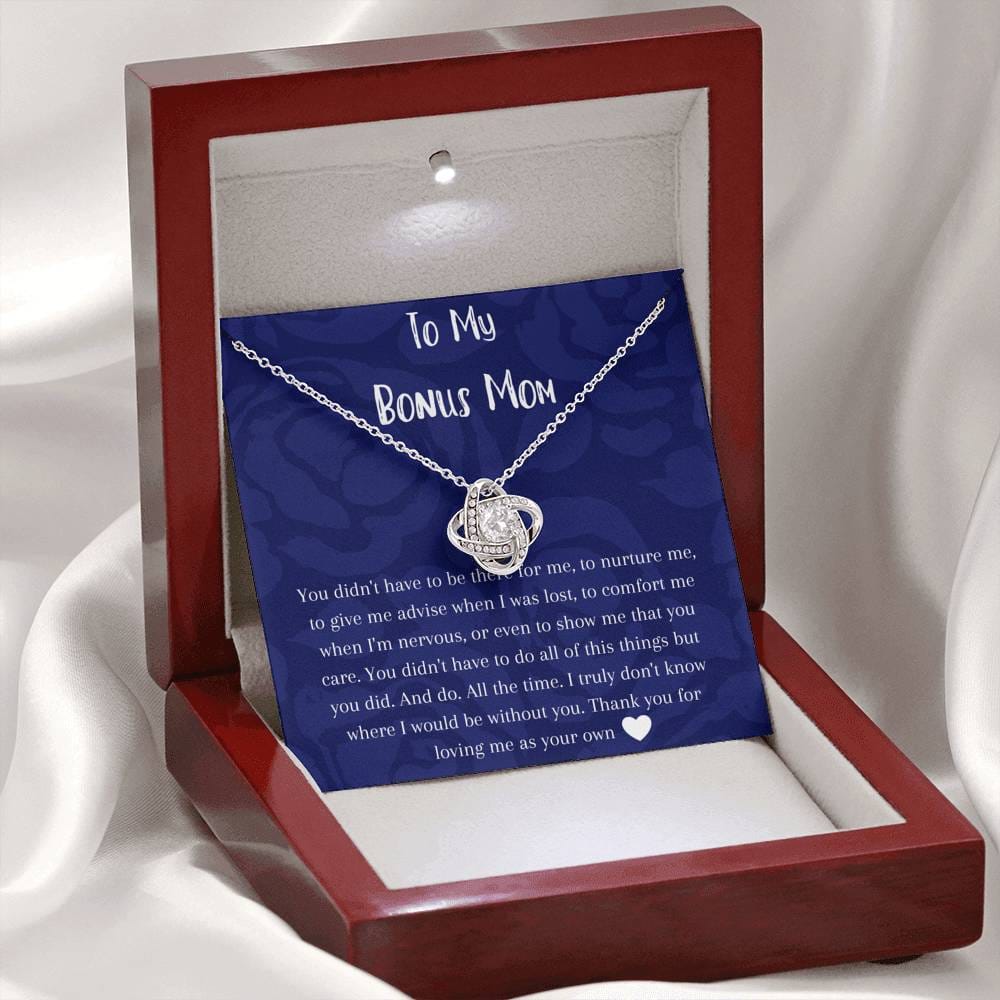 To My Bonus Mom - Love Knot Necklace - Dark Blue