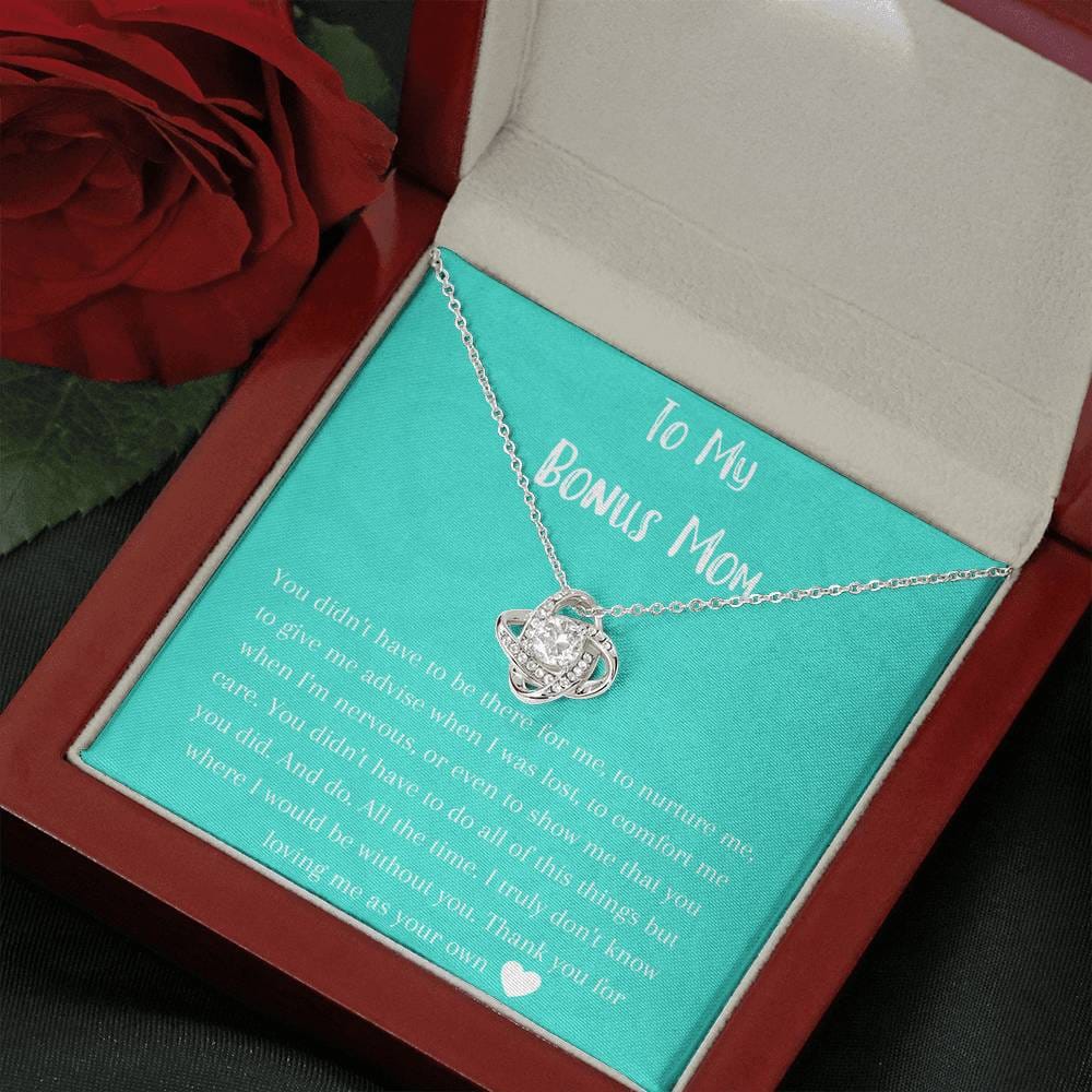 To My Bonus Mom - Love Knot Necklace -Mint Green