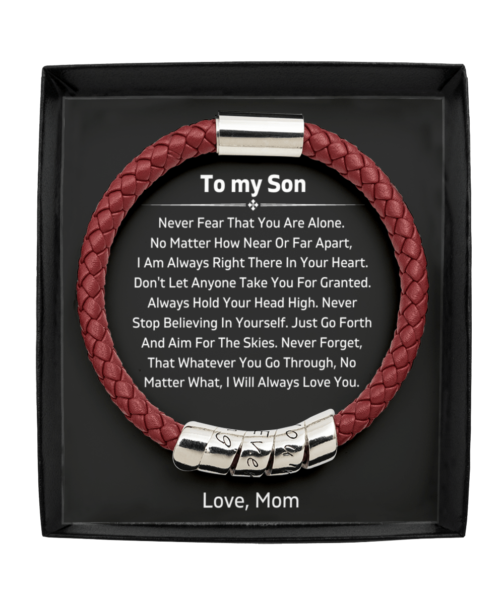 To My Son - Never Fear - From Mom - Vegan Leather Bracelet