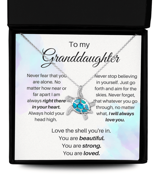 To My Granddaughter - Love The Shell You're In - Opal Turtle Necklace