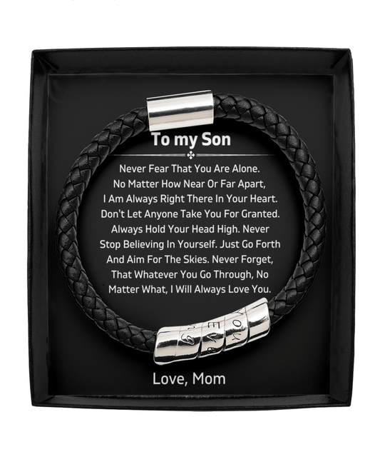 To My Son - Never Fear - From Mom - Vegan Leather Bracelet
