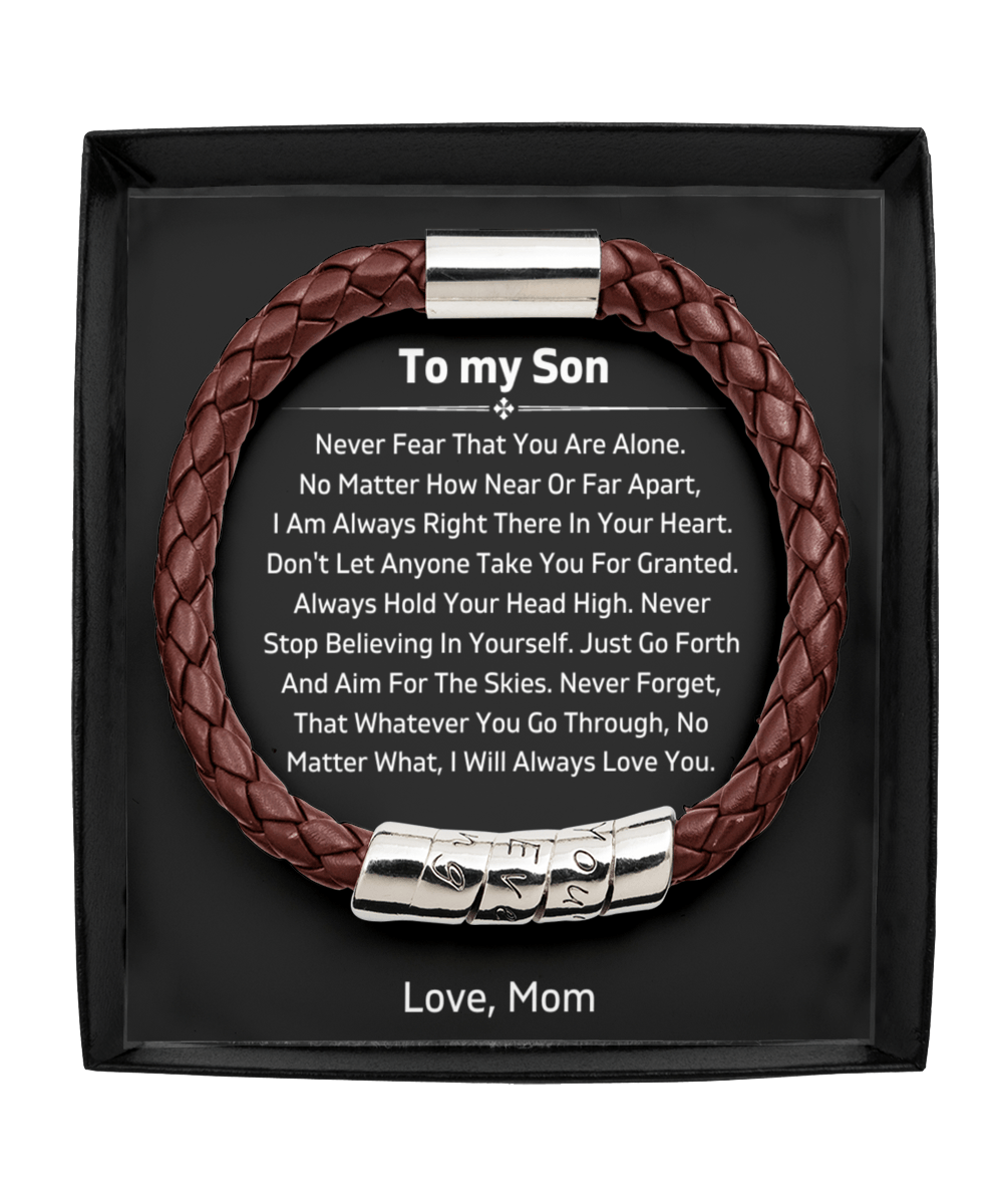 To My Son - Never Fear - From Mom - Vegan Leather Bracelet