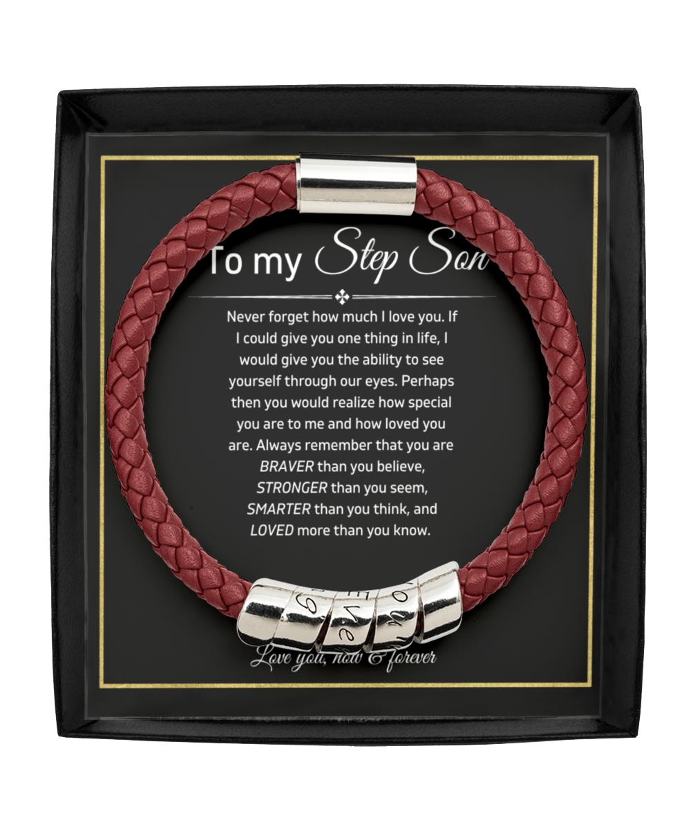 To My Step Son - Never Forget - Vegan Leather Bracelet