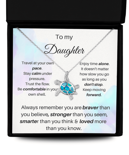 To My Daughter - Always Remember - Opal Turtle Necklace