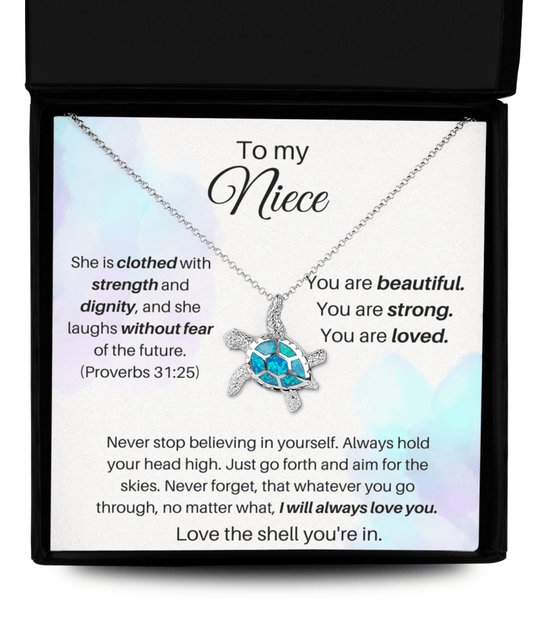 To My Niece - You Are Beautiful - Opal Turtle Necklace