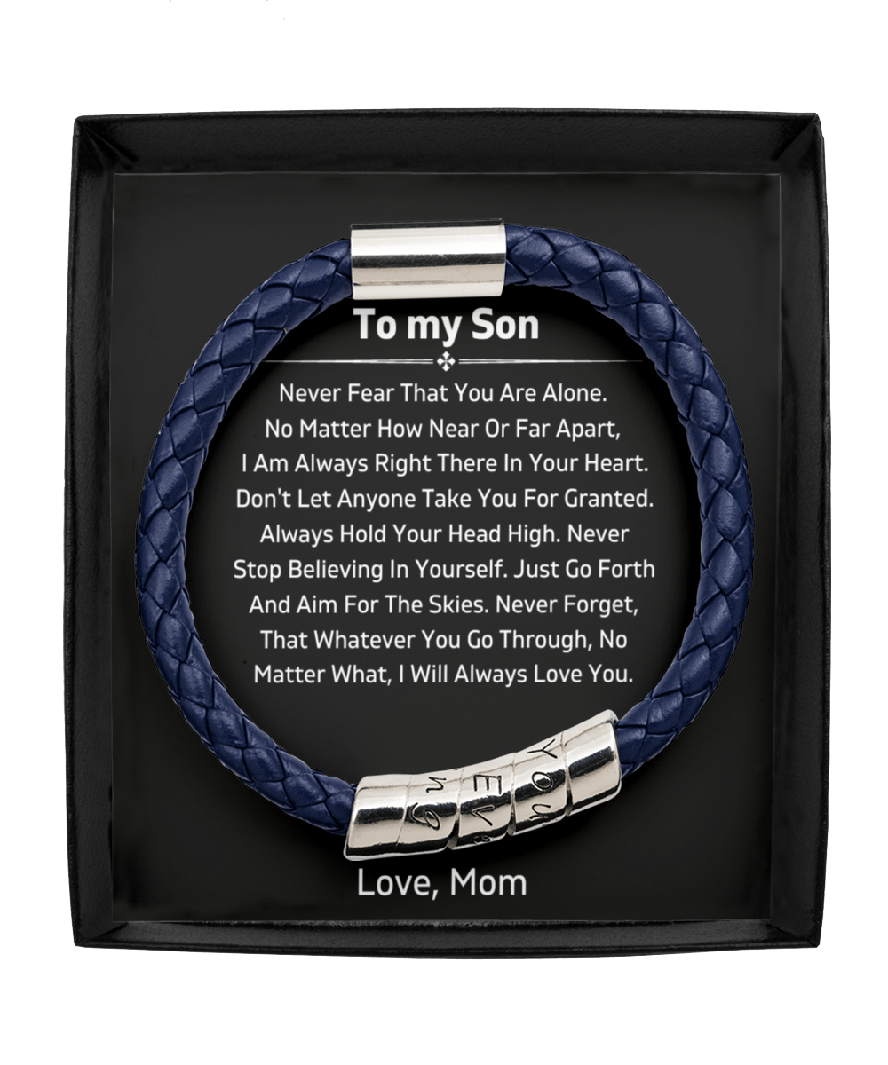 To My Son - Never Fear - From Mom - Vegan Leather Bracelet