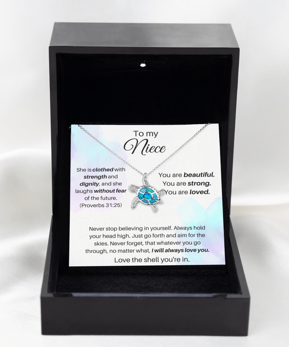 To My Niece - You Are Beautiful - Opal Turtle Necklace