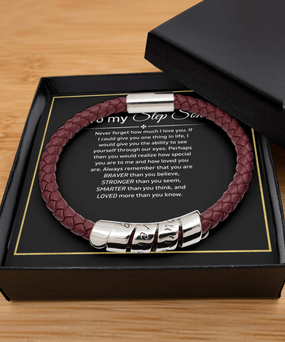 To My Step Son - Never Forget - Vegan Leather Bracelet