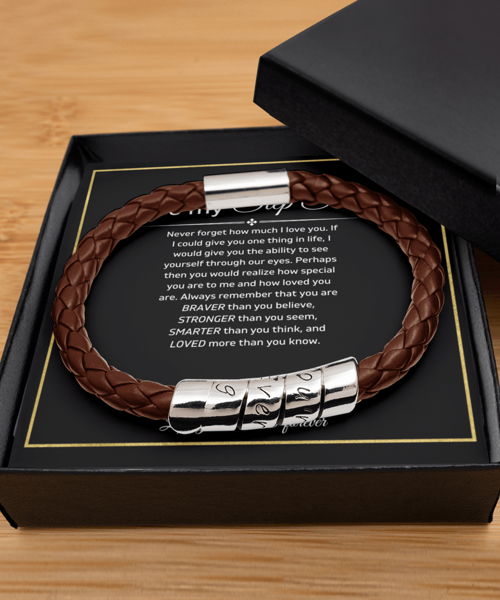 To My Step Son - Never Forget - Vegan Leather Bracelet