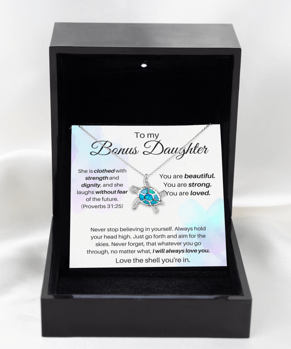 To My Bonus Daughter - You Are Beautiful - Opal Turtle Necklace