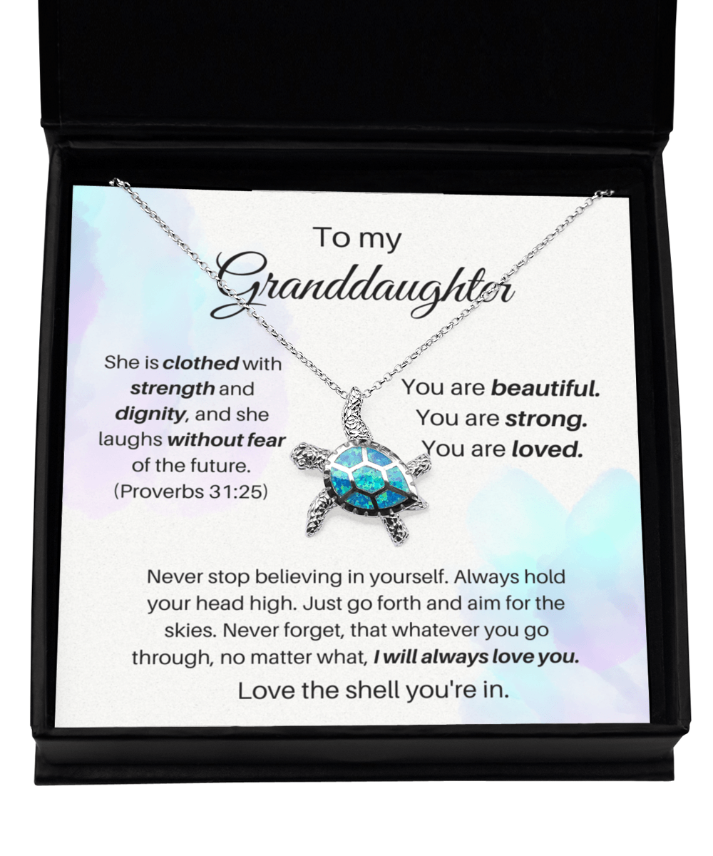 To My Granddaughter - You Are Beautiful - Opal Turtle Necklace