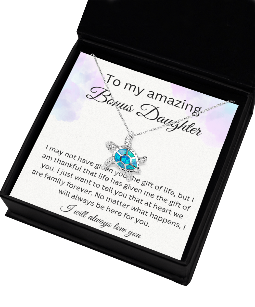 To My Amazing Bonus Daughter - I Will Always Love You - Opal Turtle Necklace