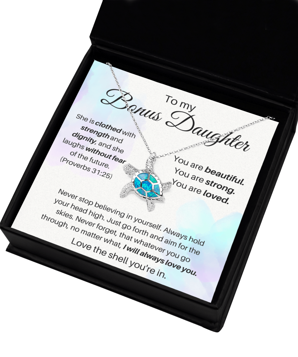To My Bonus Daughter - You Are Beautiful - Opal Turtle Necklace
